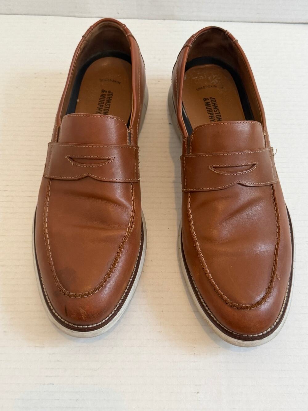 Men's Johnston & Murphy Tan Memory Form Slip On Loafers Sz 12